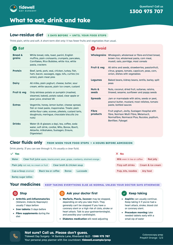 Guide page 2: food, drinks and medicines